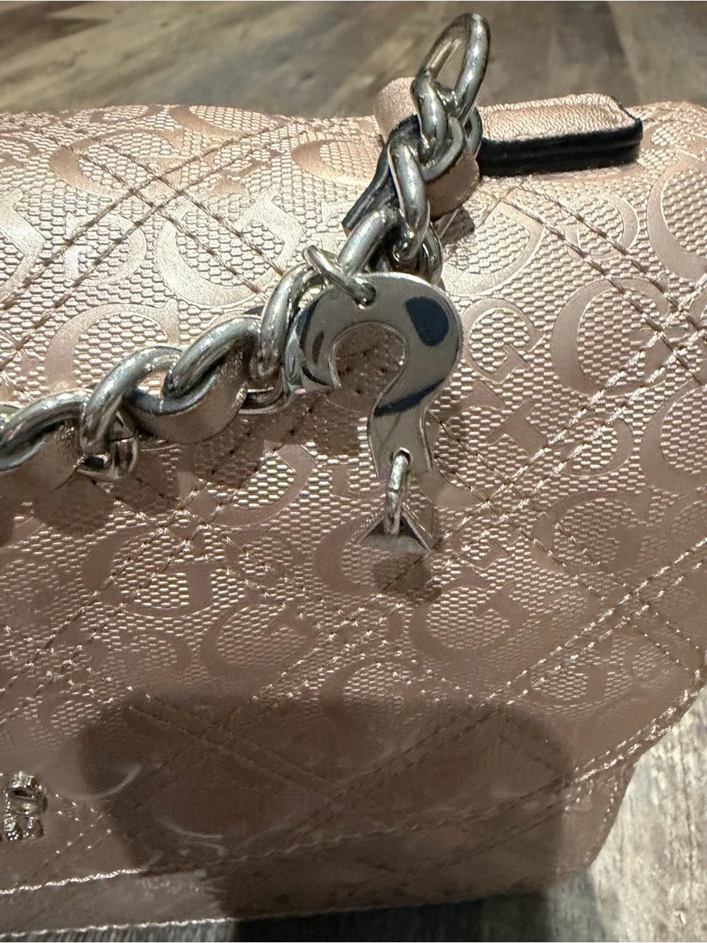 NWOT GUESS Metallic Bronze Quilted Shoulder Bag with Chain Detail